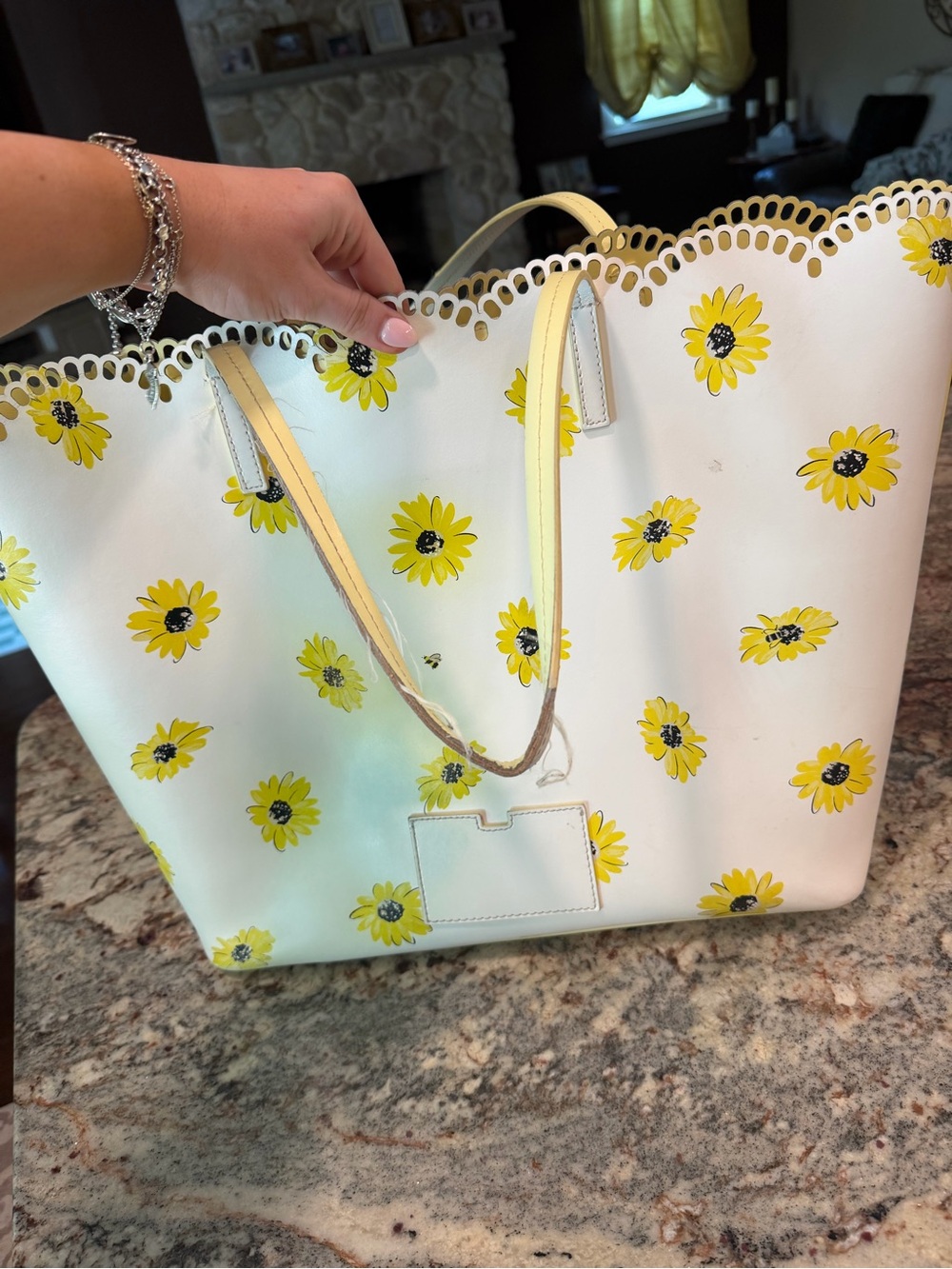 kate spade White Tote with Yellow Daisy Print and Black Lettering - Picture 2 of 3